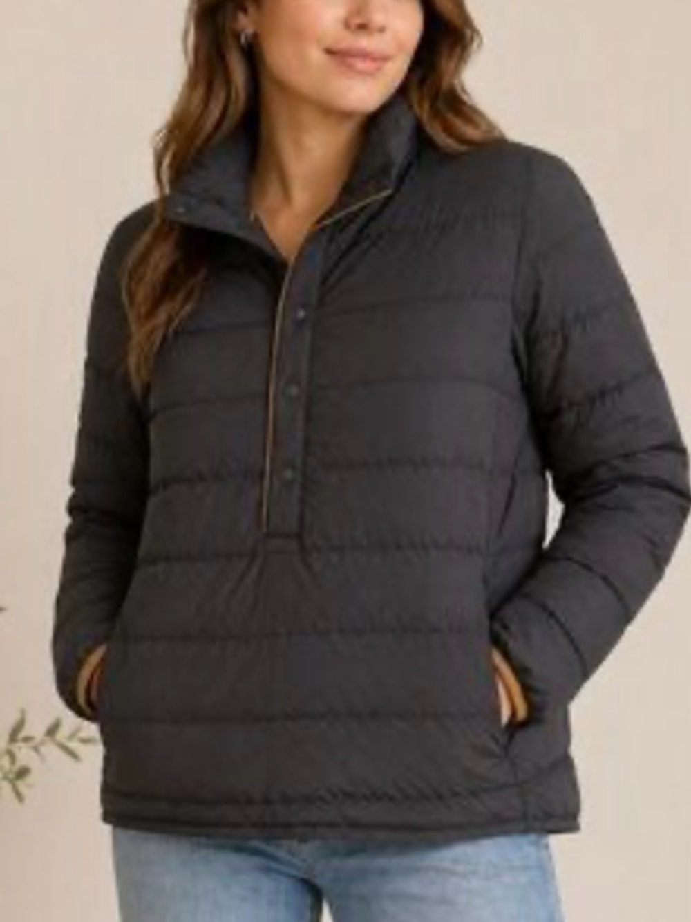 Jenni Kayne Down Feather Pullover Puffer Jacket Carbon Size Small